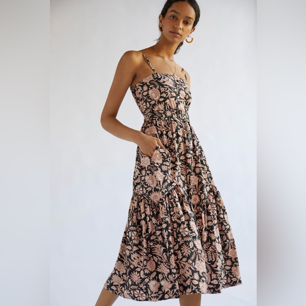 Lusana Floral Midi Dress – Black Motif | Size L